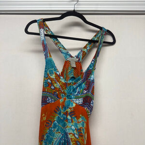 Women's World Market Orange Blue Tie Dye Paisley Maxi Dress L/XL